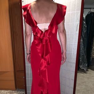 Anna C red silk ruffle gown US 8